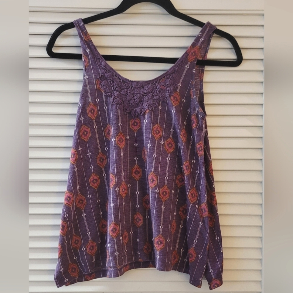 Mossimo- Purple/Pink/Orange/White Geometric Pattern Boho Tank Top